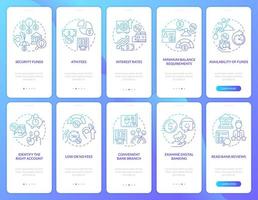 la scelta credito unione e banca blu pendenza onboarding mobile App schermo impostare. Procedura dettagliata 5 passaggi grafico Istruzioni con lineare concetti. ui, ux, gui modello. vettore
