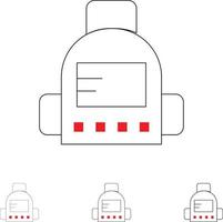 Borsa scuola formazione scolastica grassetto e magro nero linea icona impostato vettore