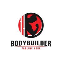 bodybuilder gli sport scudo logo design vettore