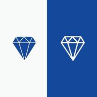 diamante gioiello gioielleria gam linea e glifo solido icona blu bandiera linea e glifo solido icona blu banne vettore