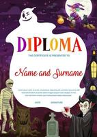 bambini diploma con cartone animato Halloween personaggi vettore