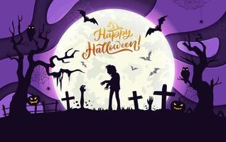 Halloween carta tagliare notte cimitero paesaggio vettore