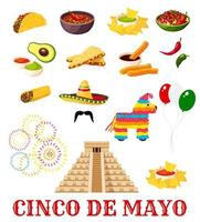 messicano cinco de mayo fiesta festa cibo icona vettore