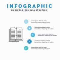 applicazione file trasferimento libro linea icona con 5 passaggi presentazione infografica sfondo vettore