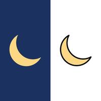 Luna notte dormire naturale icone piatto e linea pieno icona impostato vettore blu sfondo