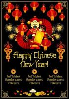 Cinese nuovo anno carta con Dio di ricchezza, lanterna vettore