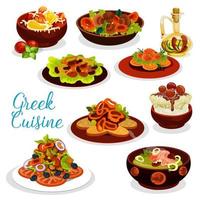 greco cucina icona di frutti di mare pranzo con dolce vettore