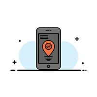 navigazione Posizione pointer smartphone attività commerciale piatto linea pieno icona vettore bandiera modello