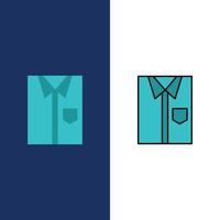 camicia stoffa capi di abbigliamento vestito moda formale indossare icone piatto e linea pieno icona impostato vettore blu indietro