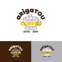 Giappone caffè negozio linea logo design ispirazione modello vettore con semplice silhouette di tazza e giapponese grazie voi saluto