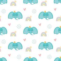 bambino elefante modello. dolce elefante modelli cartone animato blu elefante testa con corona, arcobaleno, carino animale. senza soluzione di continuità sfondo. bambini nuersey collezione. bambini vettore illustrazione, bambino sfondo.