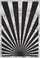 Vintage ▾ nero bianca grunge strisce manifesto modello con raggi centrato a il parte inferiore, strutturato sfondo. retrò ispirato grunge sole scoppia, verticale opera d'arte. vettore