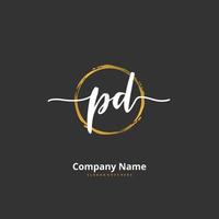 pd iniziale grafia e firma logo design con cerchio. bellissimo design manoscritto logo per moda, squadra, nozze, lusso logo. vettore