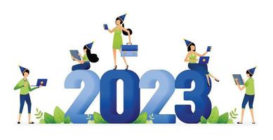 illustrazione di dipendenti e imprenditori accogliente nuovo opportunità e obiettivi a girare di anno 2022 per 2023. progettato per sito web, atterraggio pagina, volantino, striscione, app, opuscolo, avviare media azienda vettore