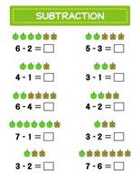 sottrazione. matematica foglio di lavoro per bambini. sviluppando matematica abilità. risolvere esempi e scrivere. matematica. vettore illustrazione.educativo matematica bambini gioco. sottrazione per bambini..