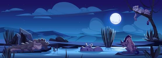 cartone animato africano animali notte savana paesaggio. vettore
