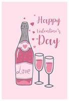 carino San Valentino giorno carta con Champagne e occhiali. vettore grafica.