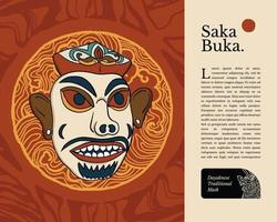 saka buka dayaknese tradizionale maschera Indonesia cultura handrawn illustrazione design ispirazione