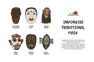 isolato indonesiano tradizionale maschera cultura handrawn illustrazione design ispirazione