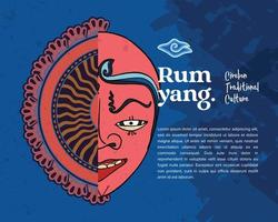 Indonesia tradizionale cirebon maschera chiamato rumyang evento manifesto mano disegnato illustrazione vettore