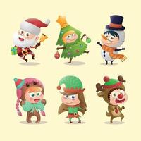 Natale bambini cartone animato con costume carino personaggio collezione vettore