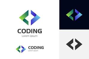 loghi moderni del codice per la codifica, modello di logo sfumato di programmazione vettore