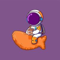 il astronauta è Tenere e equitazione pesce patatine fritte e andando per mangiare tutti di pesce patatine fritte vettore
