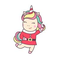 carino Natale kawaii personaggio unicorno nel Santa Claus costume isolato su bianca sfondo. vacanza design elemento per saluto carta e Stampa per maglietta. vettore illustrazione.