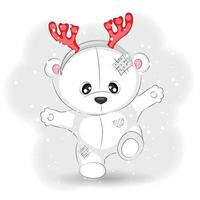 carino polare orso con renna corna, vettore Natale illustrazione