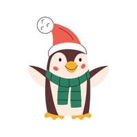 carino sorridente pinguino indossare rosso Santa cappello e sciarpa vettore