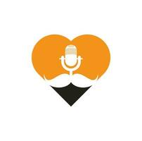 forte Podcast cuore vettore logo design modello. signore Podcast logo design modello. baffi Podcast icona.