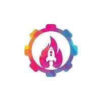 razzo fuoco Ingranaggio forma concetto logo design. fuoco e razzo logo combinazione. fiamma e aereo simbolo o icona. vettore