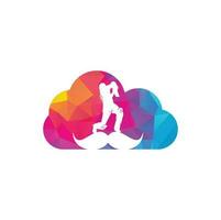 forte cricket nube forma concetto vettore logo design. baffi e cricket giocatore vettore icona design.