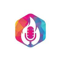 fuoco Podcast logo design modello. fiamma fuoco Podcast mic logo vettore icona illustrazione.