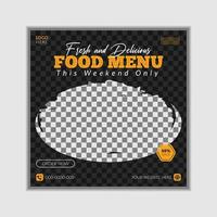 menu di cibo super delizioso social media e modello di banner post instagram vettore