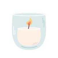 illuminato candela nel bicchiere candeliere su bianca sfondo, vettore piatto illustrazione