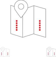 carta geografica Posizione indicazioni Posizione grassetto e magro nero linea icona impostato vettore