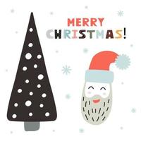 allegro Natale modello con pino albero e Santa testa. sfondo per saluto carte, cartoline, lettere, etichette, ragnatela, eccetera. vettore