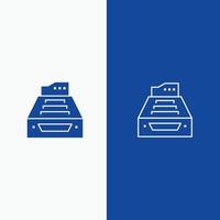 File contabilità conti dati Banca dati Posta in arrivo Conservazione linea e glifo solido icona blu bandiera linea e vettore