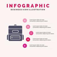 Borsa formazione scolastica cartella solido icona infografica 5 passaggi presentazione sfondo vettore