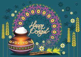 Illustrazione vettoriale di felice Pongal Greeting Card