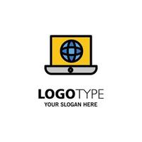 il computer portatile mondo globo tecnico attività commerciale logo modello piatto colore vettore