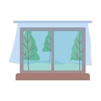 paesaggio Visualizza finestra con le tende isolato icona design bianca sfondo vettore