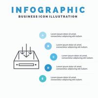 Posta in arrivo posta scatola contenitore consegna pacco linea icona con 5 passaggi presentazione infografica sfondo vettore