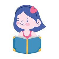 poco alunno ragazza lettura libro cartone animato personaggio isolato icona vettore