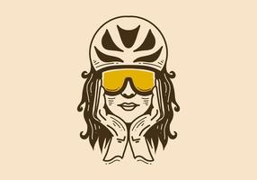 Vintage ▾ arte illustrazione di un' donna indossare bicicletta casco vettore