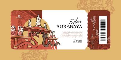 Esplorare surabaya biglietto idea modello con etnico sfondo vettore