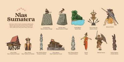 isolato nias Sumatra indonesiano tradizionale cultura handrawn illustrazione vettore