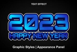 contento nuovo anno 2023 testo effetto nel blu colore modificabile. vettore