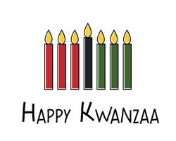 contento Kwanzaa saluto carta con testo, Sette candele nel tradizionale africano colori - rosso, Nero, verde. semplice vettore illustrazione isolato su bianca sfondo. bandiera design